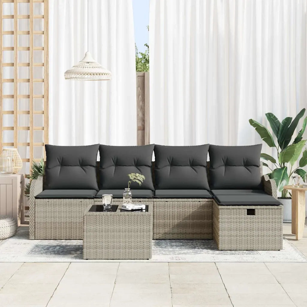 Set Divano da Giardino 6 pcs Grigio chiaro polyrattan