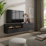 Mobile TV, 200x35x45cm, soggiorno, Per TV fino a 80", Camino elettrico, da appendere, Nero RF2183