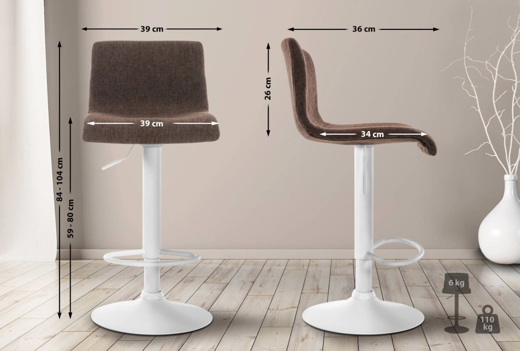 Sgabello HOVER in tessuto marrone,Metallo bianco opaco