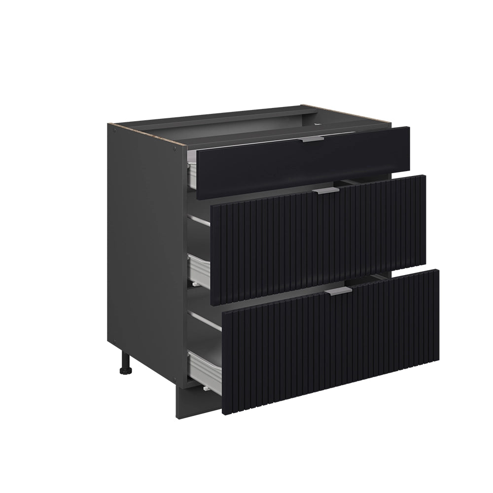Mobiletto base per cucina Fame-Line Nero rigato/Antracite 80 cm con 3 cassetti, PL Rovere Vicco