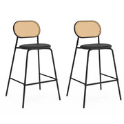 IDMarket - Set di 2 sgabelli da bar vintage CLOTILDE in metallo nero con schienale in canna