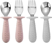 Set di utensili per bambini in acciaio inossidabile e silicone a 4 pezzi (color rosso)