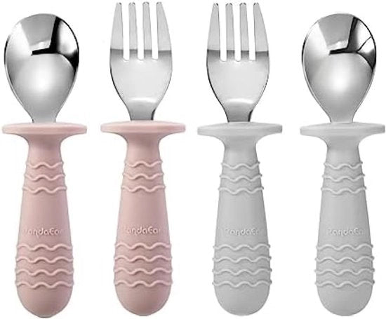 Set di utensili per bambini in acciaio inossidabile e silicone a 4 pezzi (color rosso)