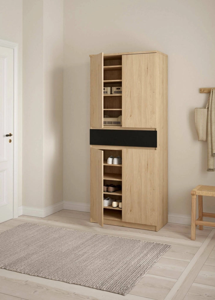Scarpiera Jangmi, Mobile portascarpe, Armadio da ingresso multiuso, Mobiletto per calzature, 80x40 h192 cm, Rovere e Nero