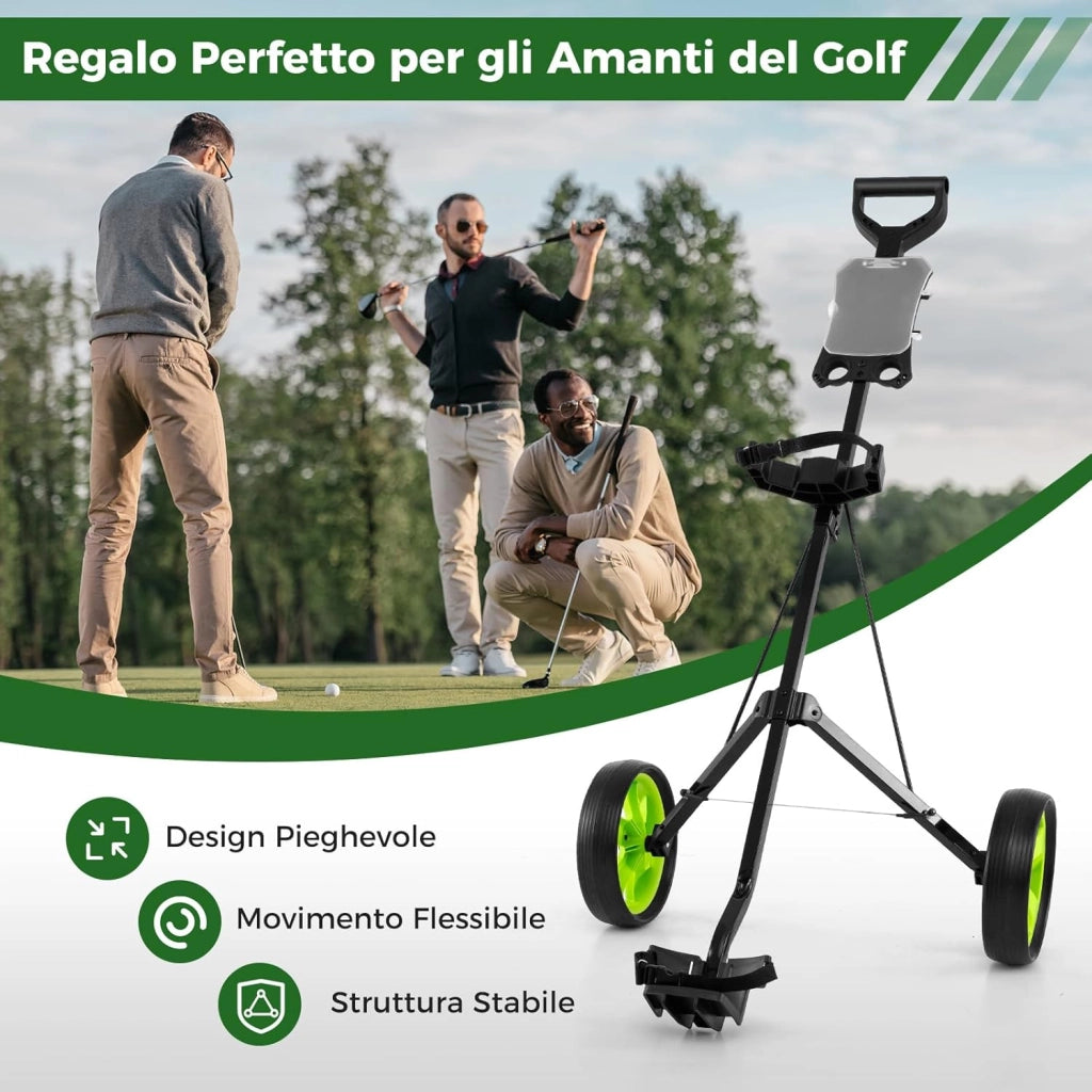 Carrello da Golf Pieghevole con 2 Ruote, Carrello da Golf in Ferro con Tabellone Segnapunti