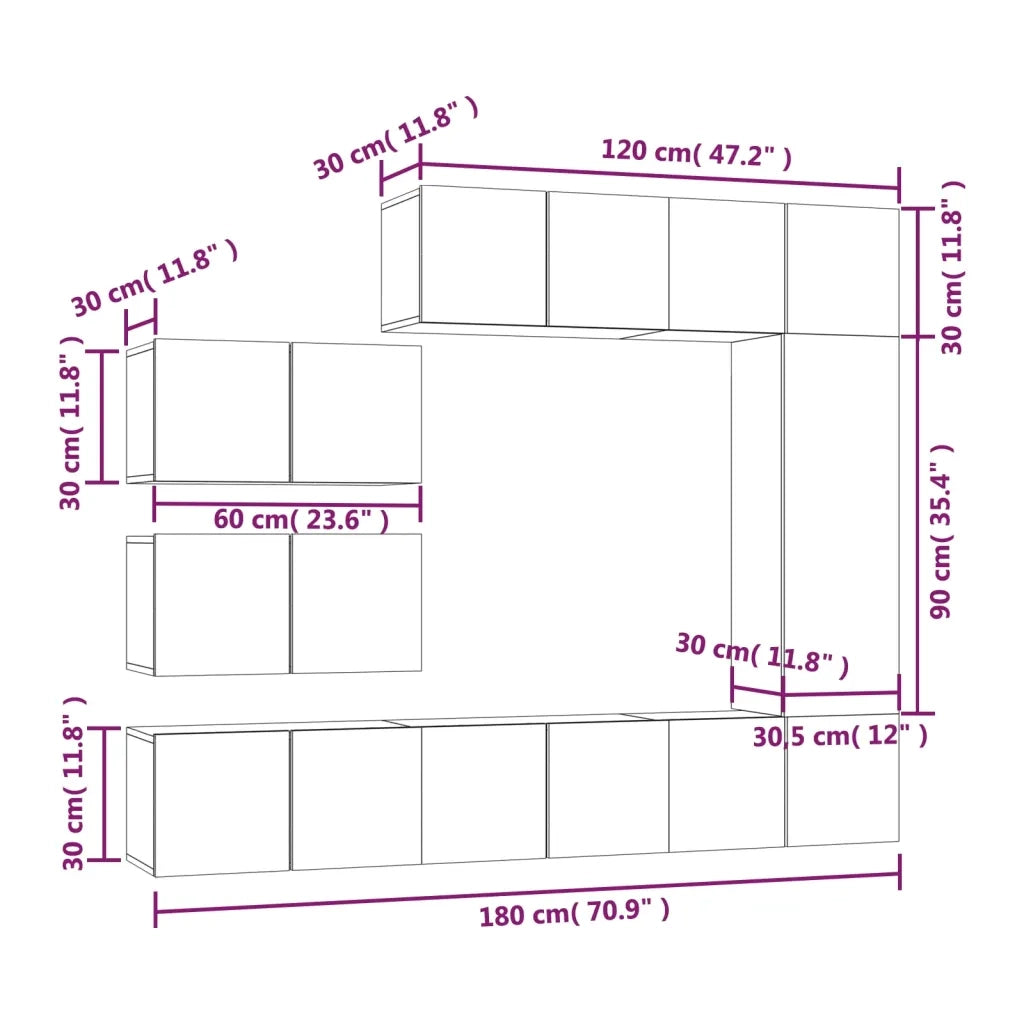 Set Mobili Porta TV 8pz Grigio Sonoma in Legno Multistrato cod mxl 26350