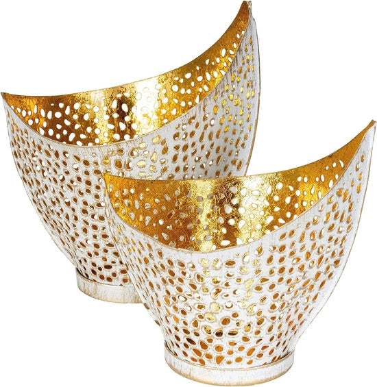 Set di 2 Porta oggetti da tavolo in Oro e Bianco