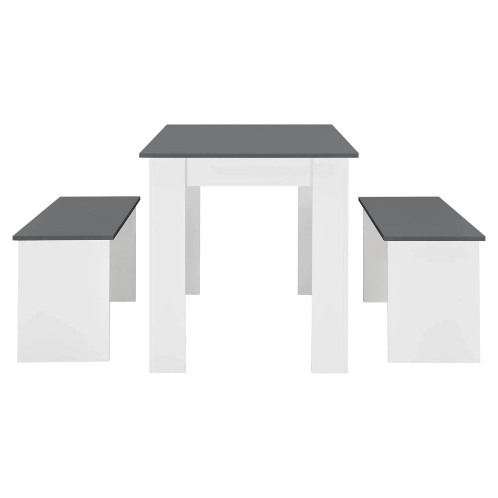 Tavolo da pranzo e 2 panche per 4 persone 110 cm bianco/grigio 03_0005811