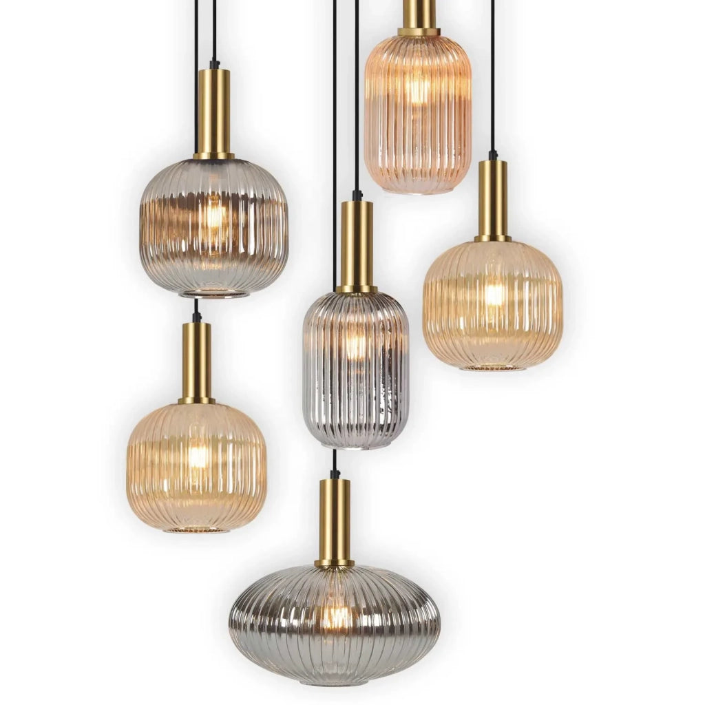 LÚZETE - LAMPADA DA SOFFITTO 6 LUCI COMBINATE PARALUMI AMBRA/FUMO Ø70 E27 SHELBY