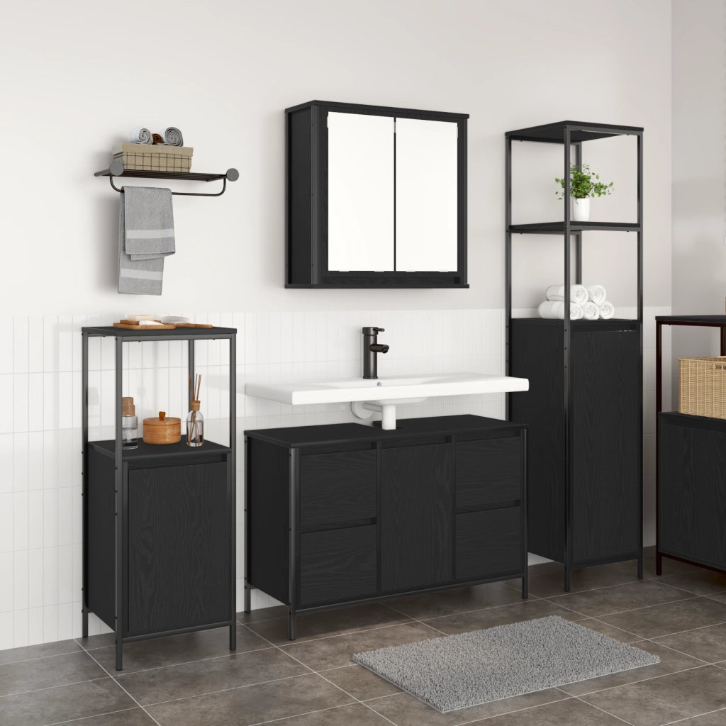 Set di mobili da bagno in 3 pezzi - Legno ingegnerizzato rovere nero