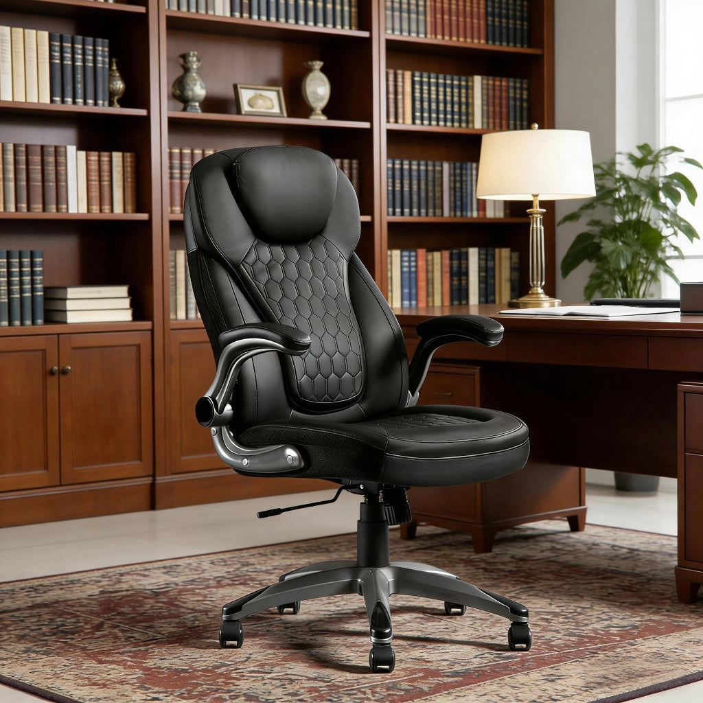 Sedia da ufficio ergonomica con schienale alto funzione dondolo braccioli ribaltabili in pu rete metallo nera