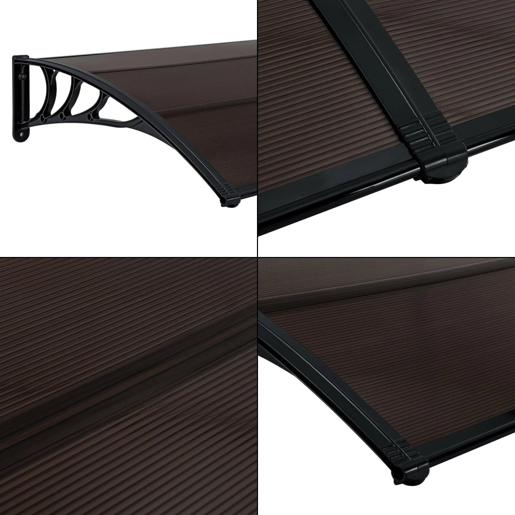 Pensilina per porta in alluminio e policarbonato ABS resistente alle intemperie 300 x 100 cm nero marrone 03_0004675