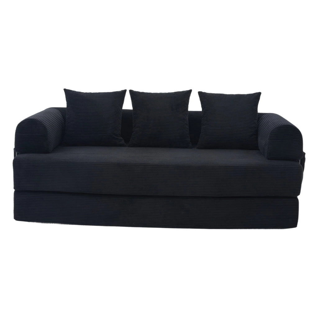 Divano modulare 200x94x67 cm con tasca laterale in velluto a coste nero