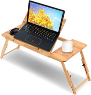 Tavolo da scrivania in bambù pieghevole e regolabile per laptop con caricabatterie per letto, ideale per leggere, fare colazione e disegnare