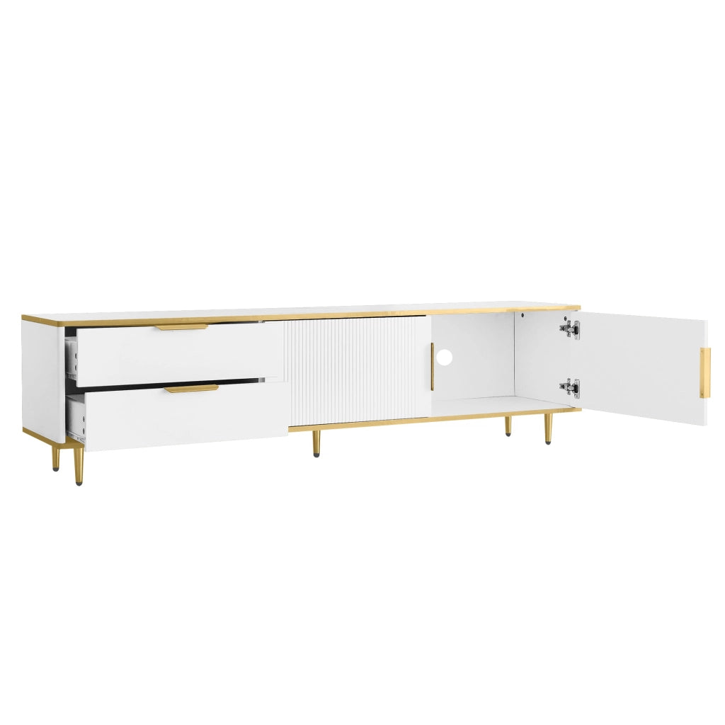Mobile porta TV con 2 cassetti e 2 vani a giorno in MDF e pannello truciolare bianco e oro 170 × 37 × 45 cm