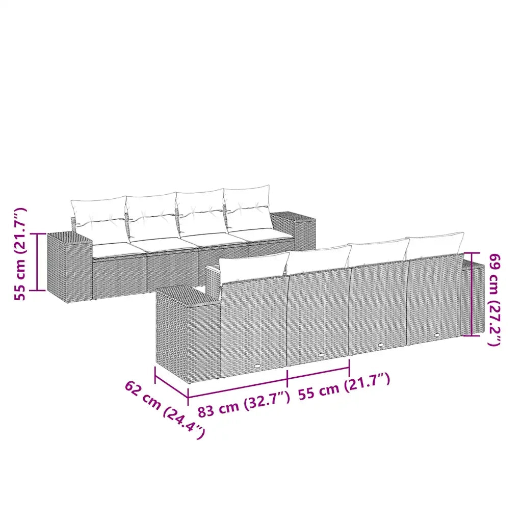 Set Divani da Giardino 9 pz con Cuscini Nero in Polyrattan 3257694