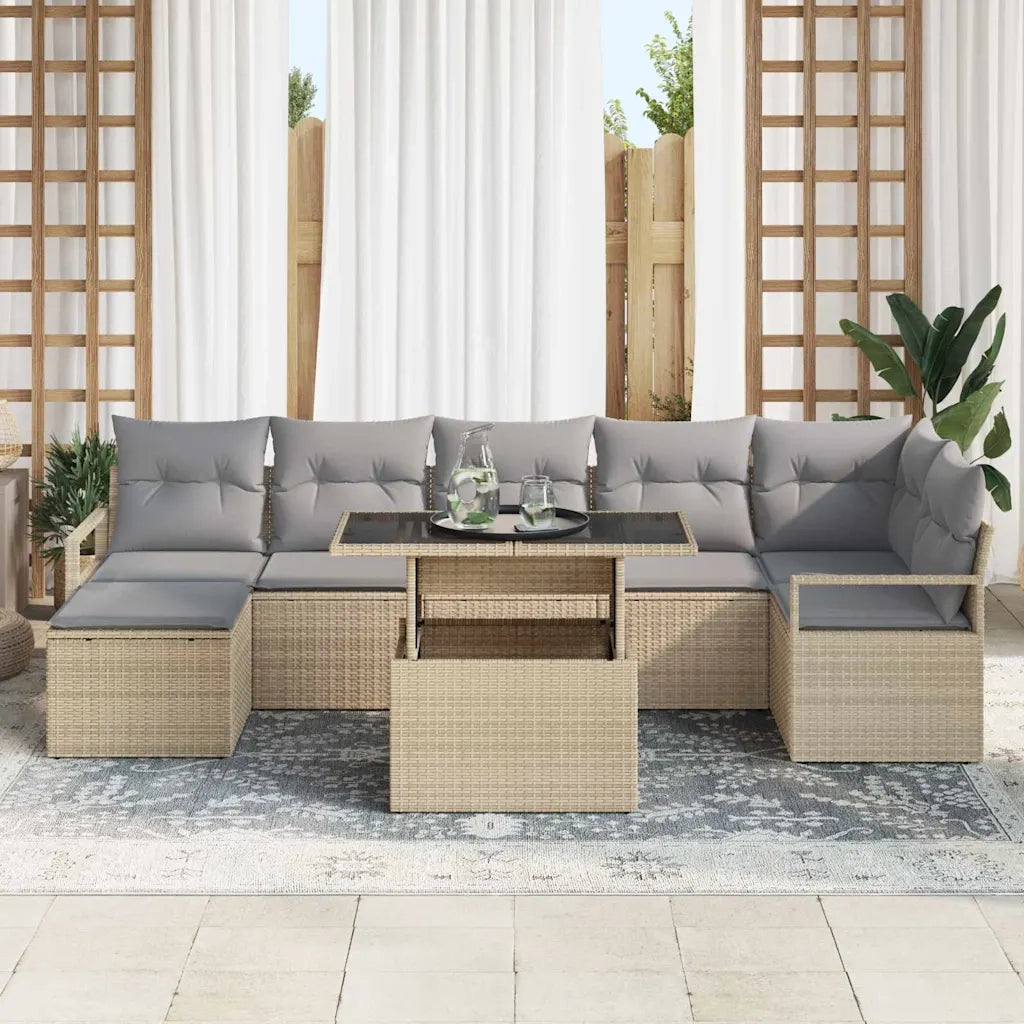 Set Divano da Giardino con cuscino 8 pcs beige e grigio chiaro 3348866