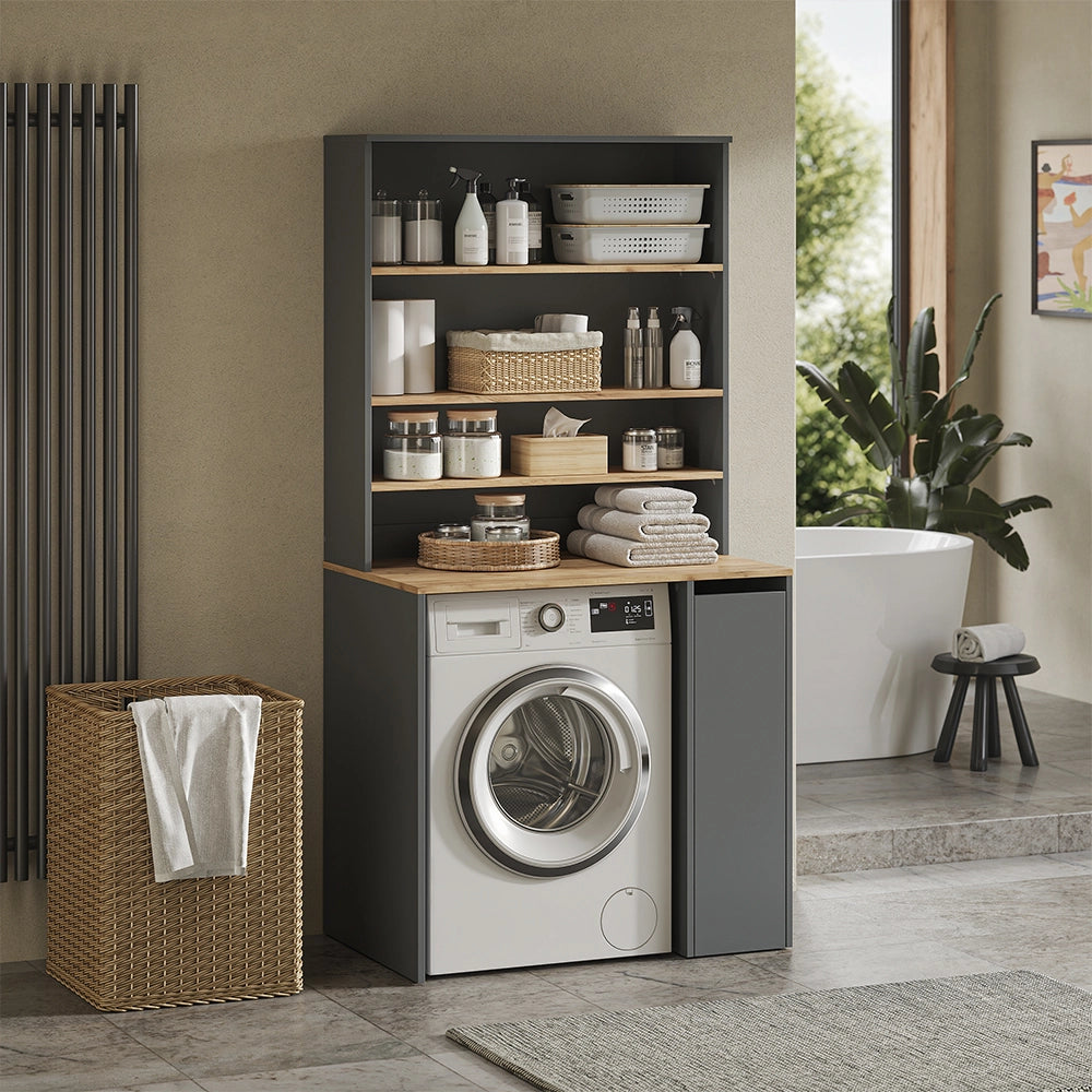 Armadio per lavatrice Viktor Antracite/Rovere dorato 93.6 x 88.2 cm 2 parti con ripiano Vicco
