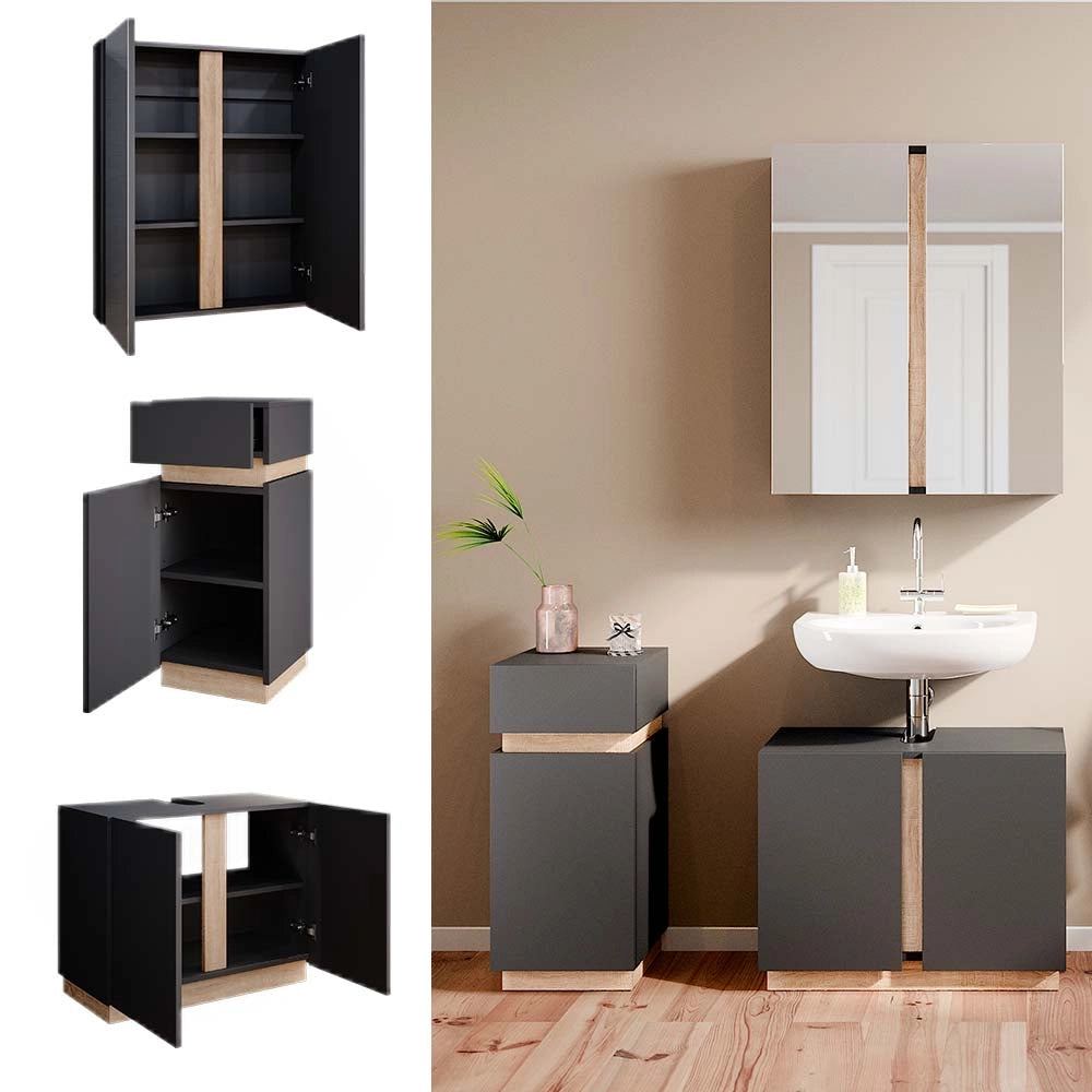 Vicco Set di mobili da bagno Antracite 3 parti, con mobile midi