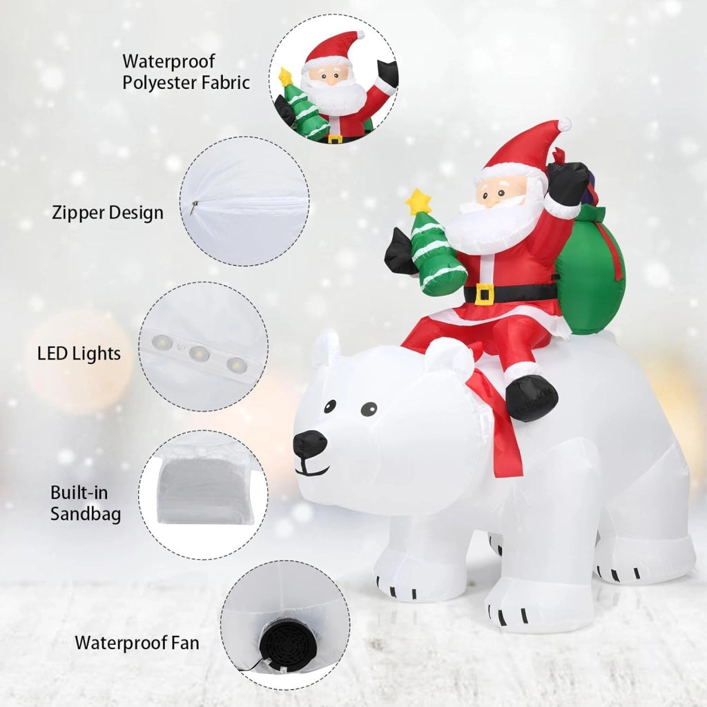 Decorazioni Natalizie, Babbo Natale Gonfiabile su Orso Polare con Testa Sbalzante, 200 X 87,5 X 175 CM, Luce LED Incorporata, Addobbi Natalizi per Esterno Interno per Giardino, Cortile, Prato