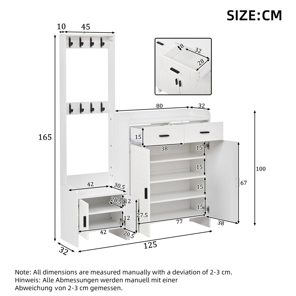 Mobile ingresso con appendiabiti e scarpiera 125x36x165 cm bianco HOMVRA