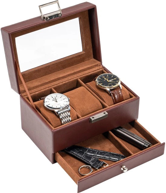 Box orologio con 3 compartimenti, box orologio con coperchio vetrato, box orologio con cuscini orologio rimovibili, box orologio - Espresso