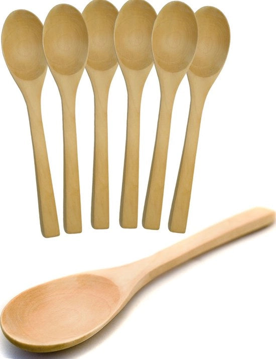 Set di 6 cucchiai in legno di massaia, design artigianale, naturale, non trattato, 17 cm, set da 6 pezzi.