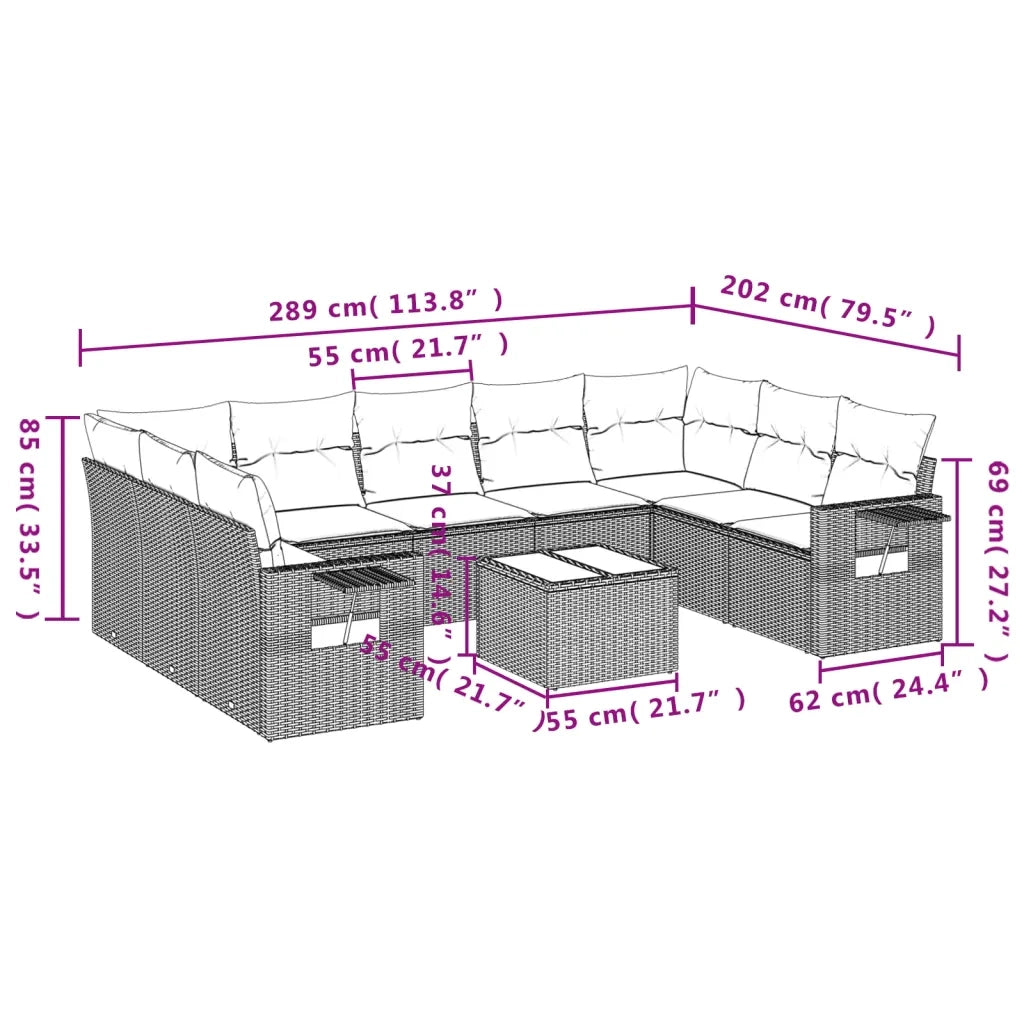 Set Divano da Giardino 10 pz con Cuscini Grigio in Polyrattancod mxl 90297