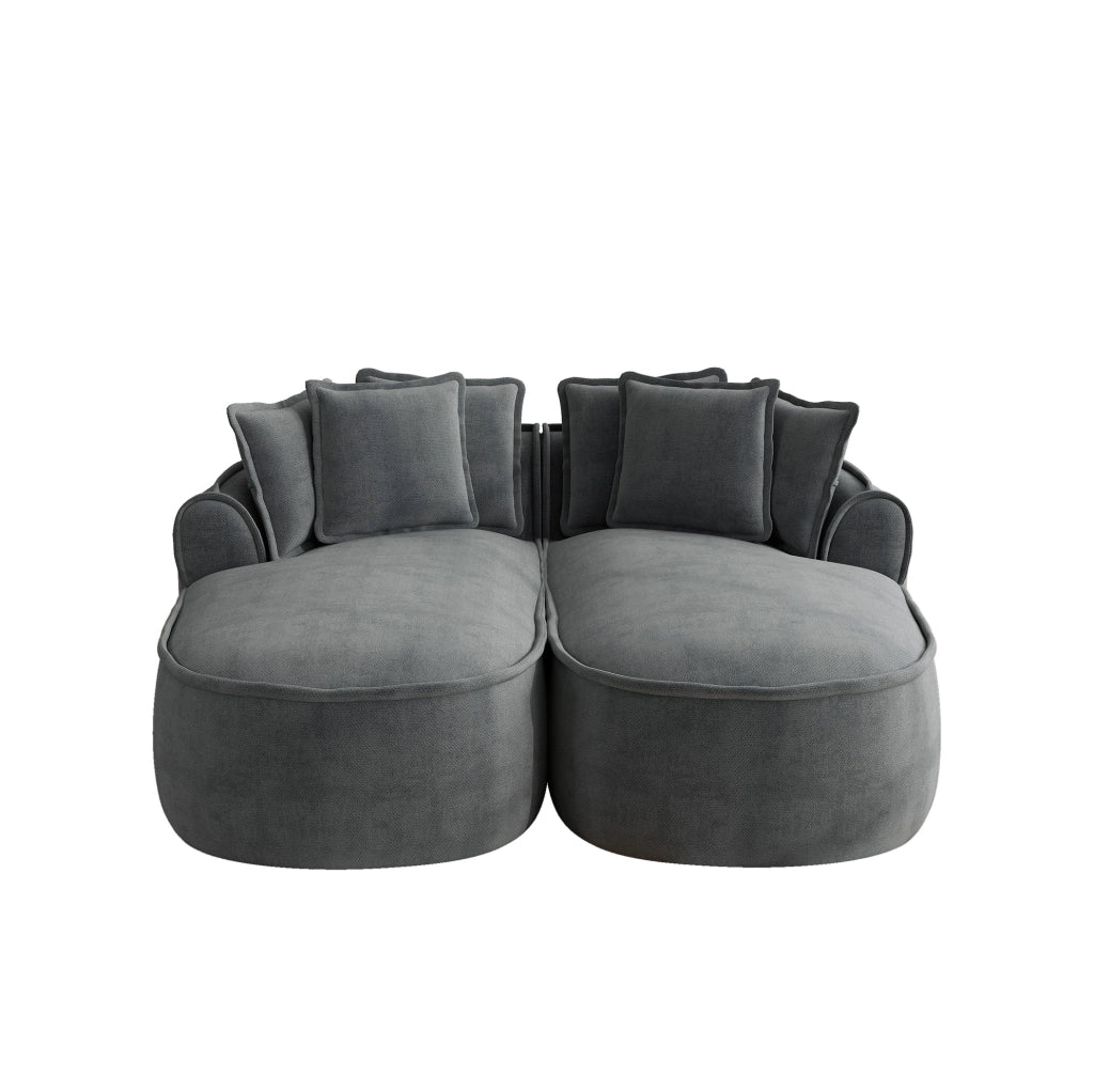 Divano modulare doppio in chenille grigio senza telaio con chaise longue extra larga e cuscini inclusi