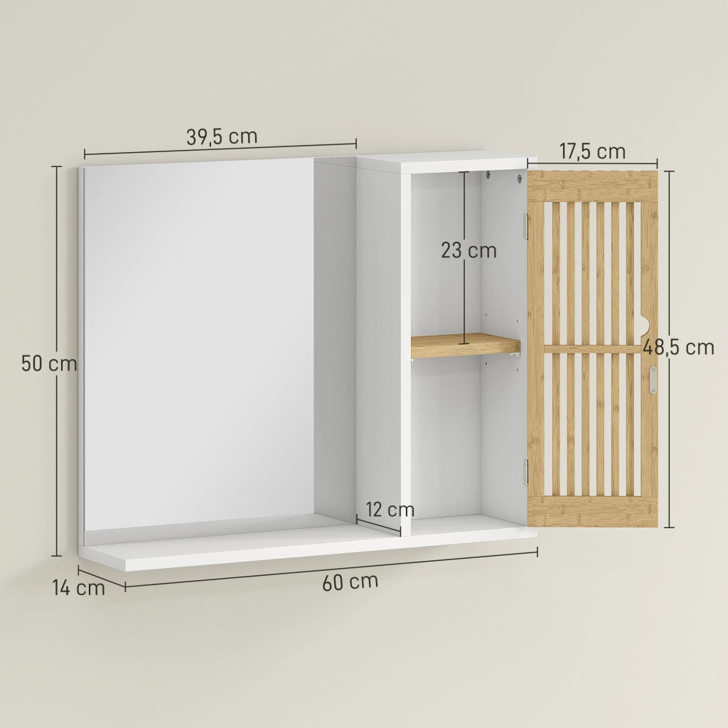 Specchio da Bagno con Ante e Ripiani ¨C zephmum ¨C 60x50 cm Bamb¨´ Bianco e Naturale