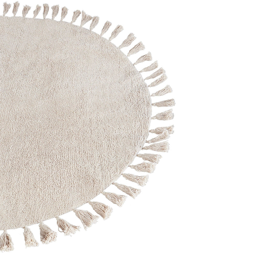 Tappeto rotondo in cotone beige 120 cm  stile boho per soggiorno e cameretta