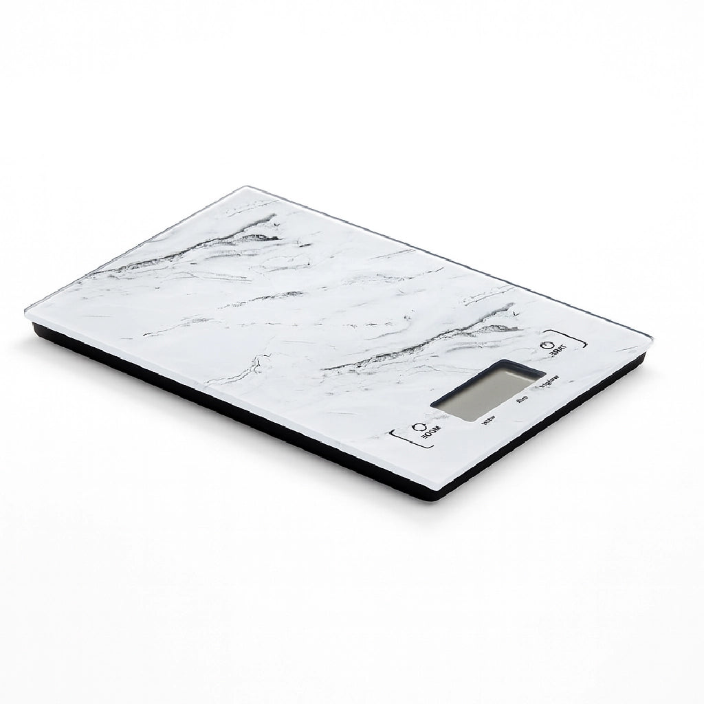 Bilancia Cucina Digitale Ultra sottile Vetro Effetto Marmo 5KG 20x14cm Bianco