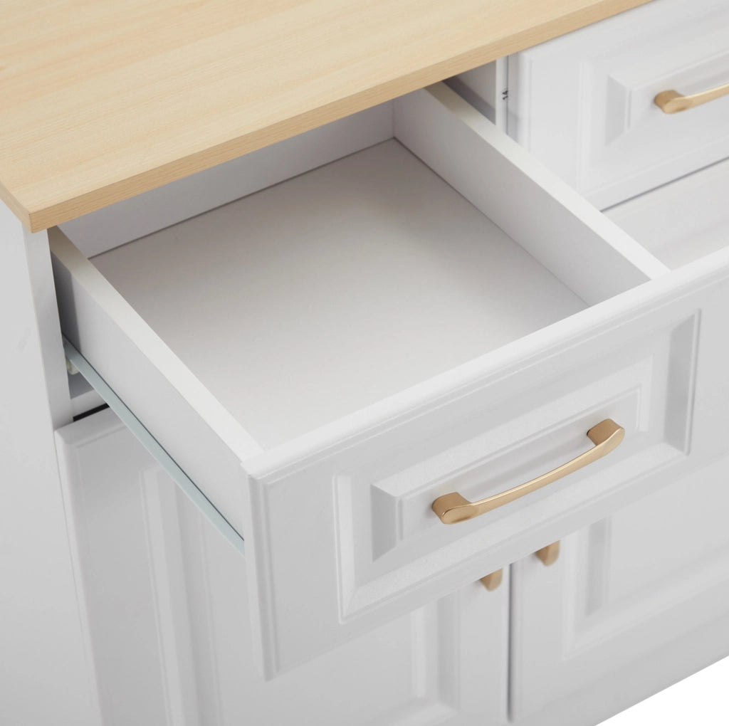Credenza 140 cm con 4 cassetti e 4 ante in truciolare bianco e rovere