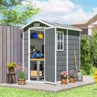 Casetta da Giardino in Resina con Pavimento, Porta con Blocco e Finestra, 1.3 x 1.8 m, Grigio