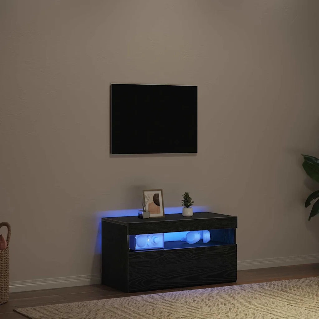 Mobile TV con LED Rovere Nero 75 x 35 x 40 cm Legno multistrato 862557