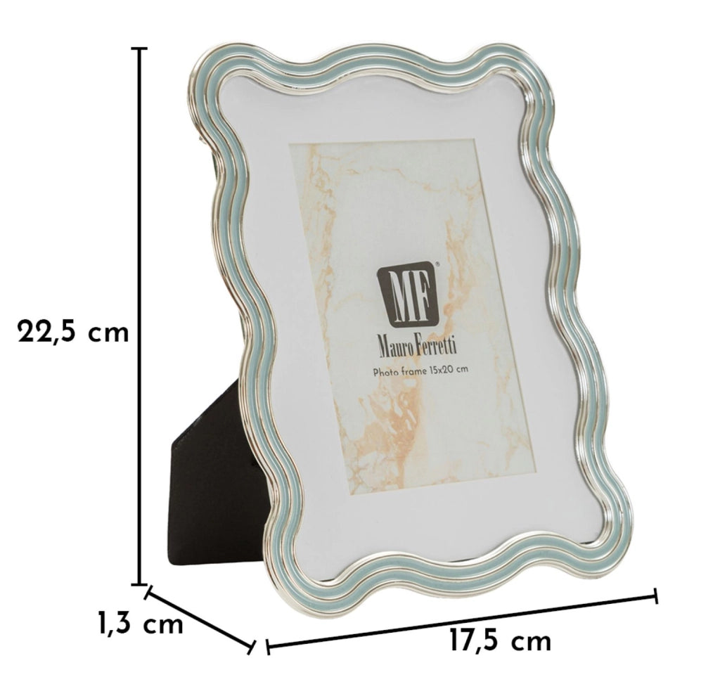 Cornice Elizabeth Celeste 17,5x1,3x22,5 cm in Zinco e Vetro Azzurro e Argento