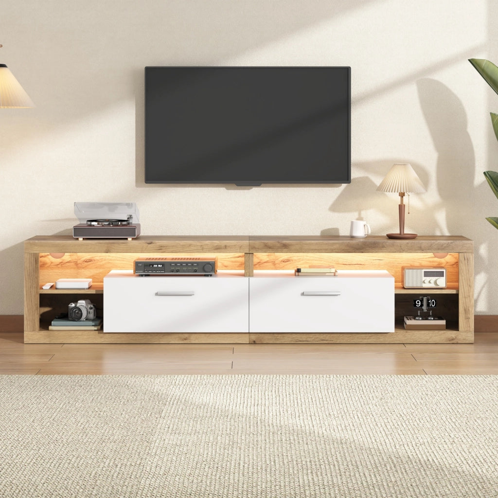 Mobile porta TV con LED controllato da app, 2 cassetti e 4 vani aperti per soggiorno in truciolare naturale 180 × 35,5 × 50 cm