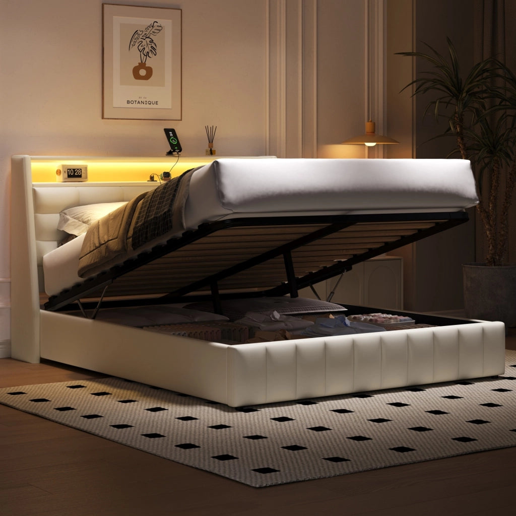 Letto matrimoniale 160x200 con LED, USB e contenitore
