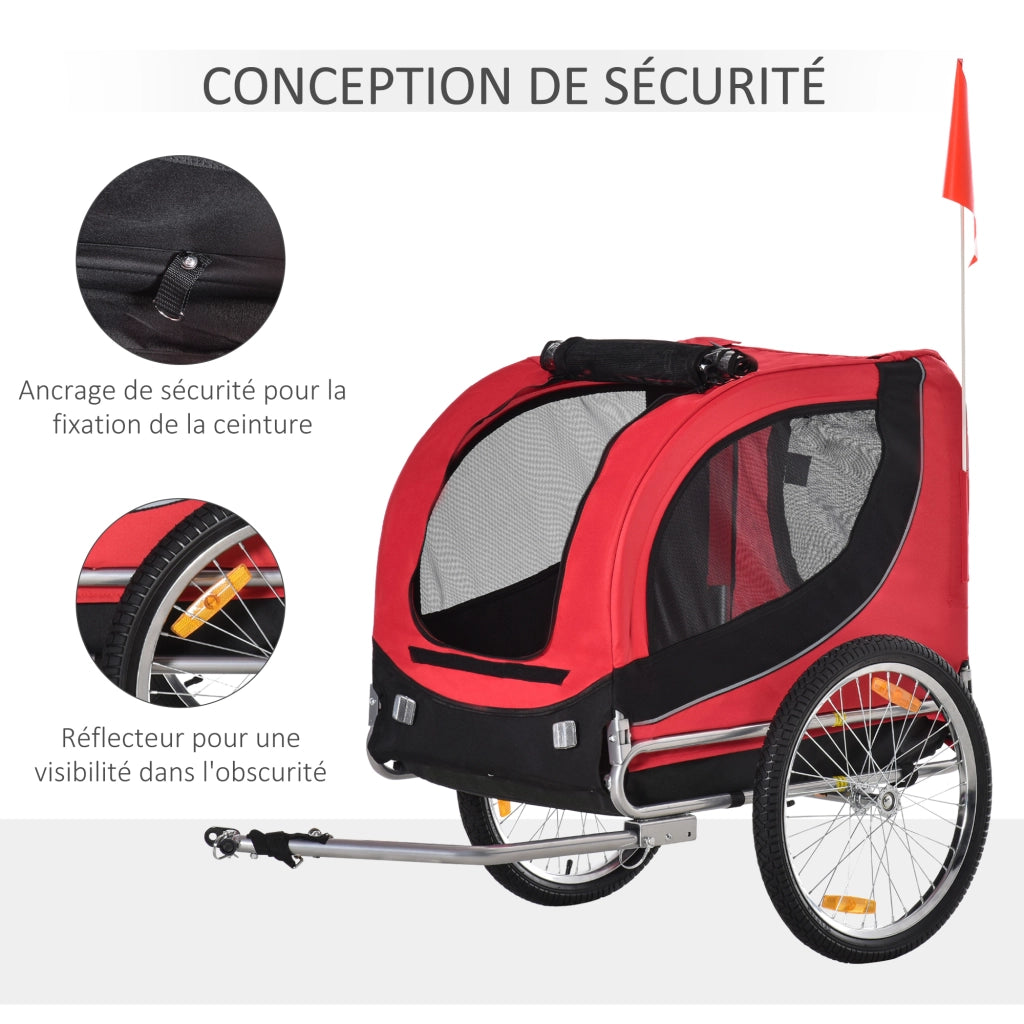 Rimorchio per Bicicletta per Cani e Animali ¨C Xylo ¨C con 8 Riflettori e Bandiera, Rosso Nero