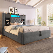 Letto contenitore 90x200 cm con LED, USB e testiera con ripiani