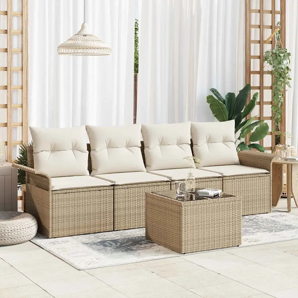 Set di divani con cuscino 5 pcs Beige polyrattan