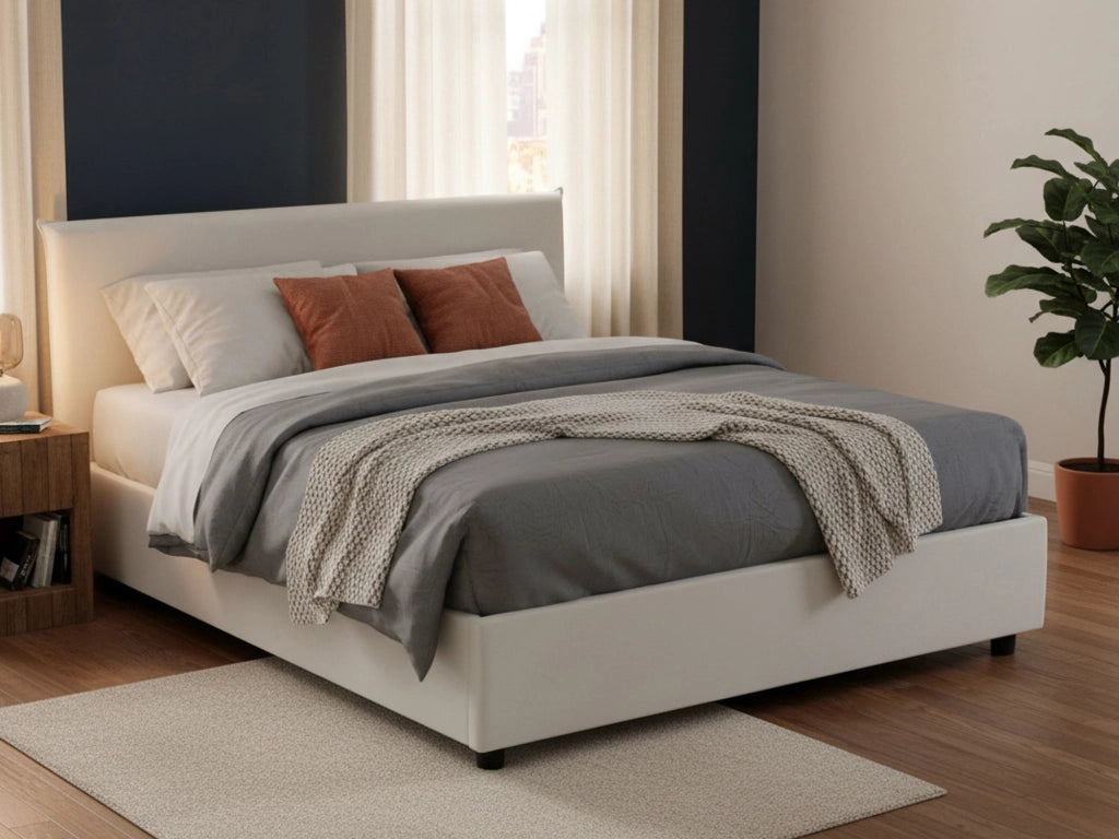 Letto Matrimoniale Ariella, Letto Matrimoniale Contenitore Made in Italy, Bianco