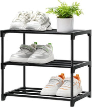 Rack per Scarpe Trasportabili 3 Livelli per Magazzino Cibo - Standard per Scarpe in Nero per Camera e Camera da Letto Montaggio Rapido
