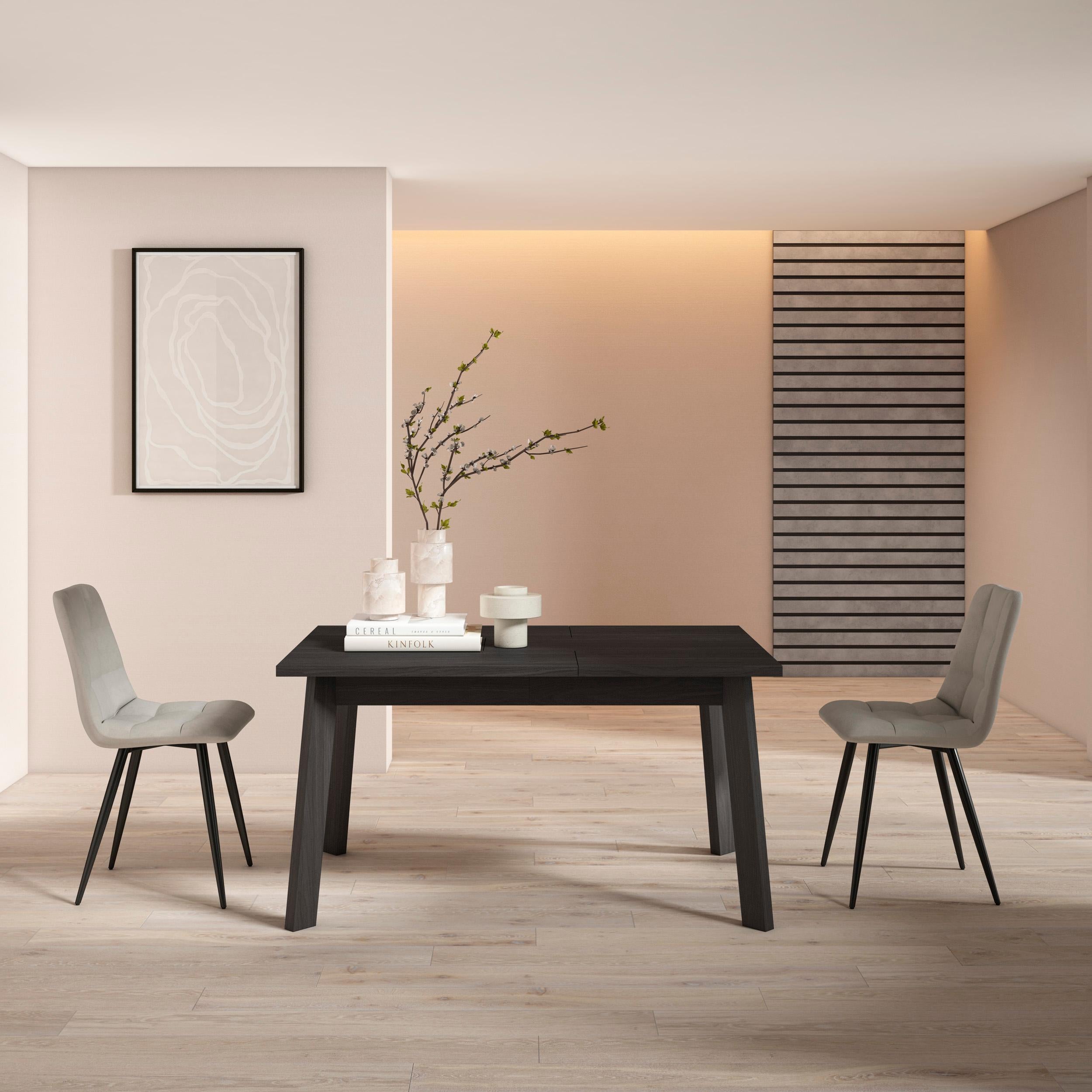 Tavolo da Pranzo, 140x90x74cm, Per 6 persone, Gambe in legno, Nero RF2906