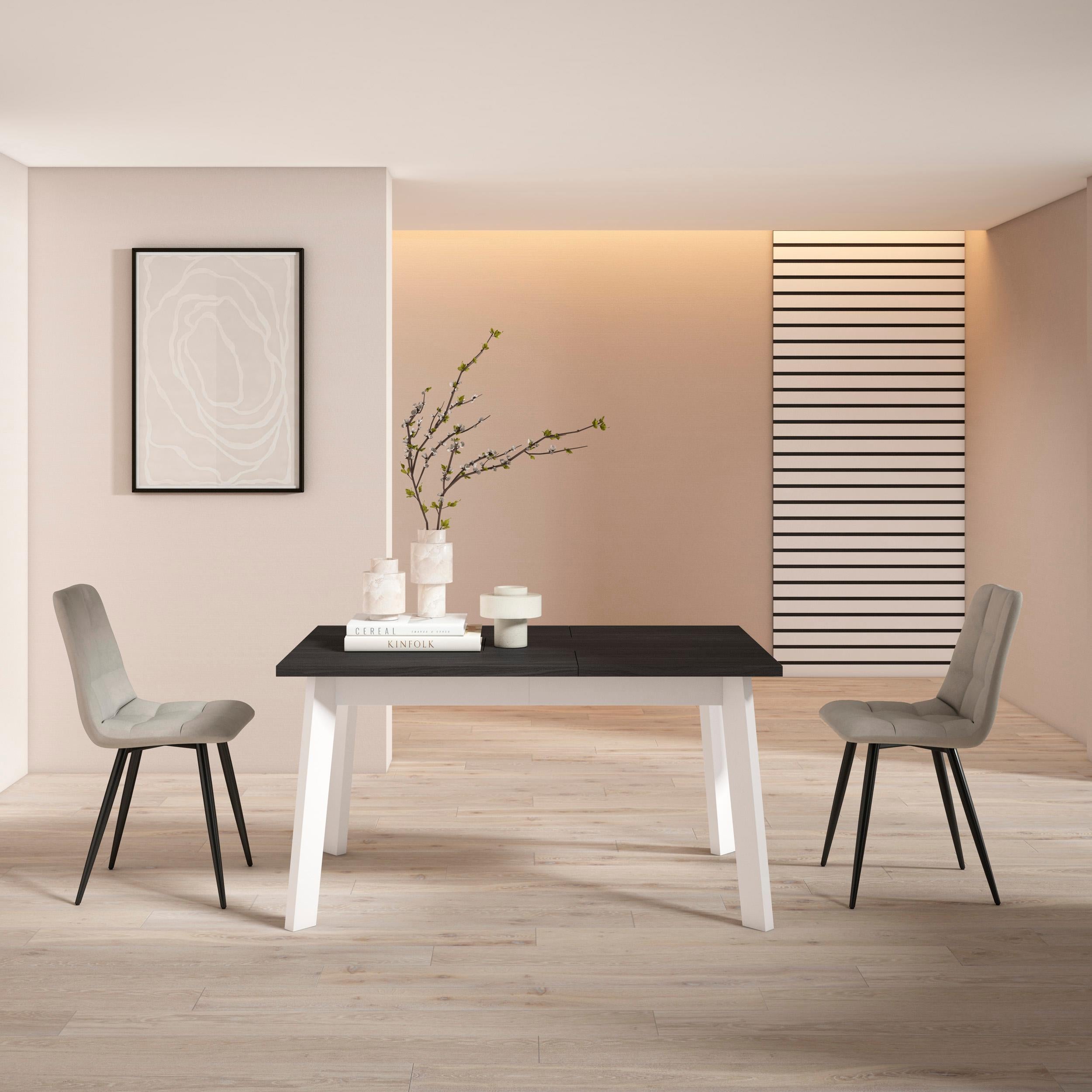 Tavolo da Pranzo, 140x90x74cm, Per 6 persone, Gambe in legno, Nero RF2907