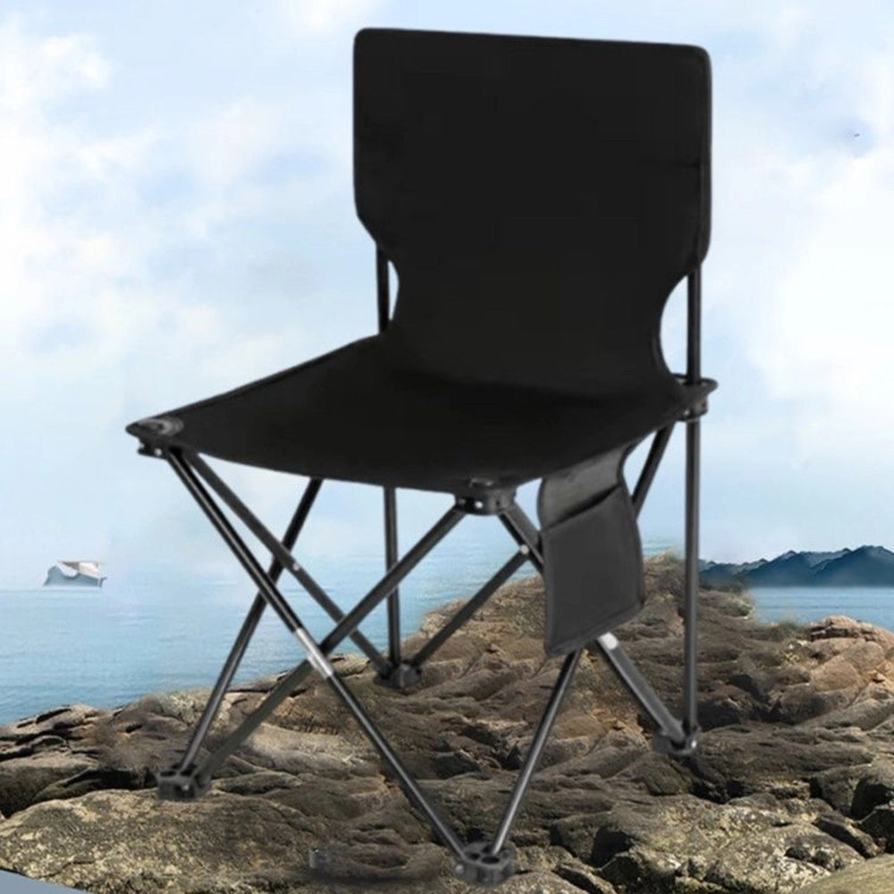 Trade Shop - Sedia Pieghevole Con Schienale Tasca Laterale Per Pesca Campeggio 39x39x65cm Nero 632839 -