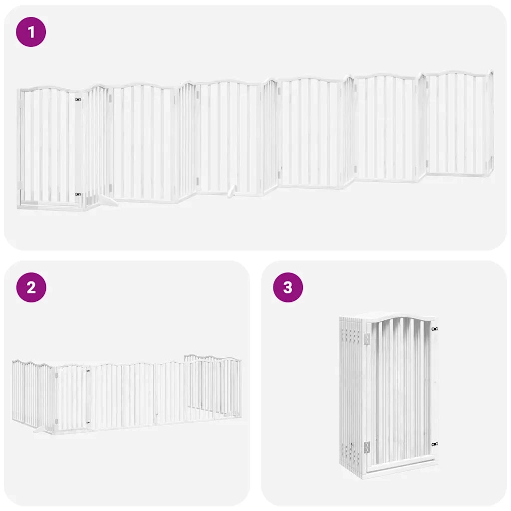 vidaXL Cancello Cani Porta Pieghevole Bianco 12 Pannelli 600 cm Pioppo