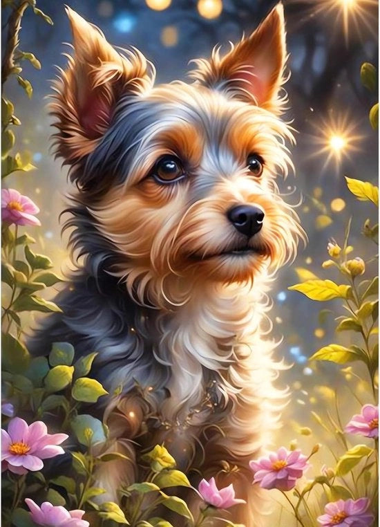 Decorazione con diamanti per adulti - Animali 5D cane - Kit di pittura con diamanti da assemblare - Decorazione fiorale - 30 x 40 cm Decorazione con diamanti
