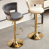 Set 2 Sgabelli Cucina Bar Schienale Intrecciato in Velluto Grigio Struttura Oro