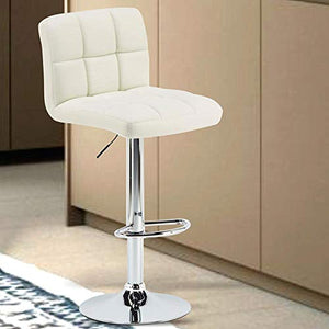 Set 2 Sgabelli da Bar Cucina Seduta Schienale in Ecopelle Bianco con Poggiapiedi